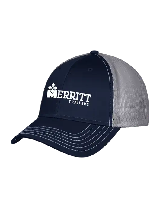 Navy/Grey Mesh Trucker Cap Snap Back w/Merritt Trailers Logo