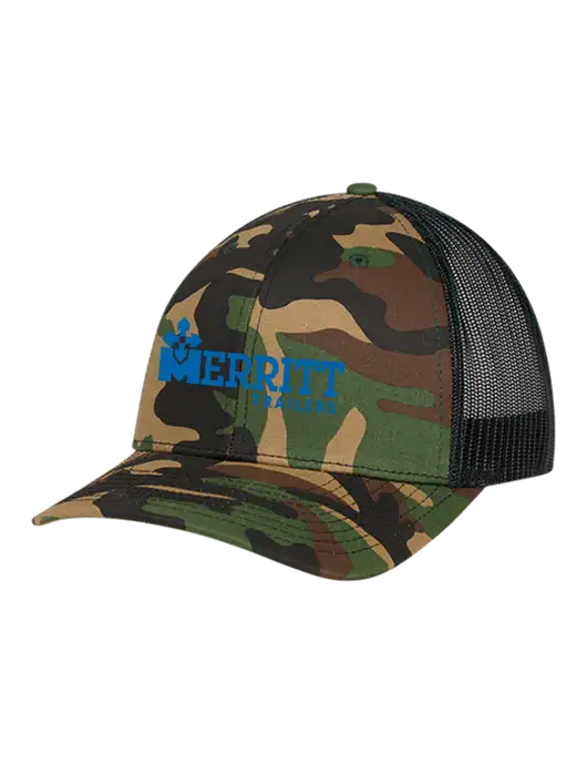 Richardson Adjustable Snapback Original 112P Trucker Cap Army Camo/Black  w/Merritt Trailers Logo