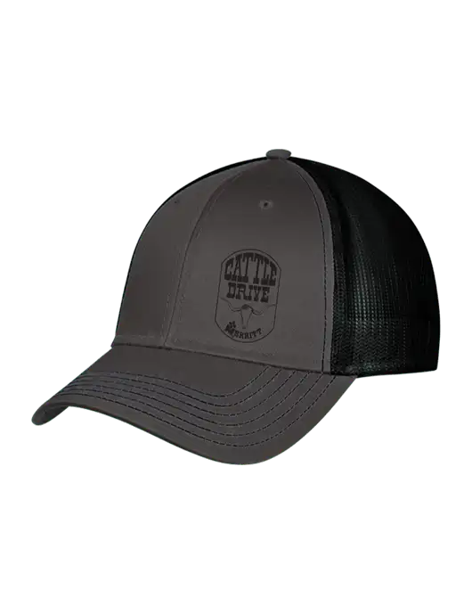 Charcoal & Black Mesh Trucker Cap Snap Back w/Cattle Drive Logo