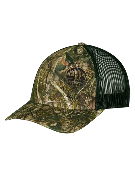 Mossy Oak Break Up Country/Black Mesh Trucker Cap w/Snap Back  w/Cattle Drive Logo