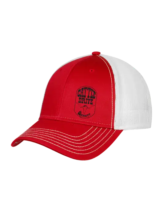 Red/White Mesh Trucker Cap Snap Back w/Cattle Drive Logo