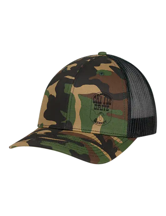 Richardson Adjustable Snapback Original 112P Trucker Cap Army Camo/Black  w/Cattle Drive Logo