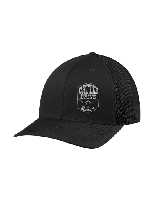 Richardson Adjustable Snapback Original 112 Trucker Cap Black w/Black Mesh w/Cattle Drive Logo