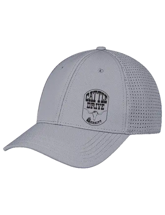 Grey Performance Stretchable Cap Hook & Loop w/Cattle Drive Logo