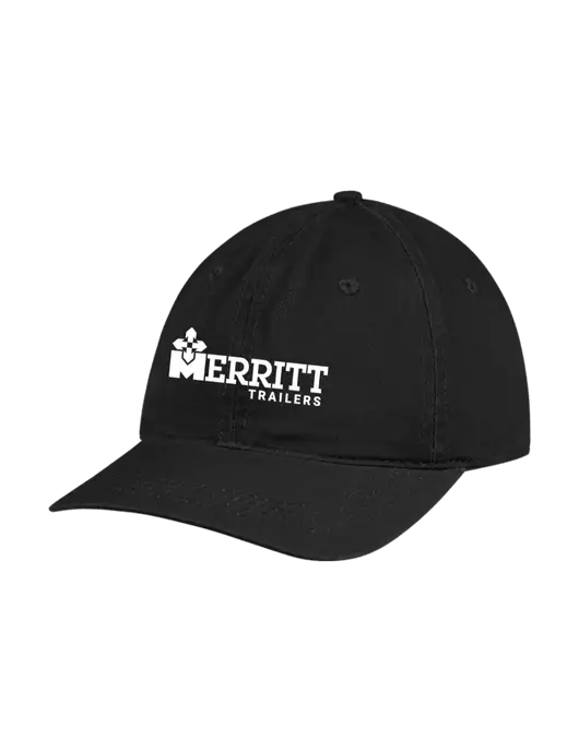 Garment Washed Unstructured Twill Black Cap w/Merritt Trailers Logo