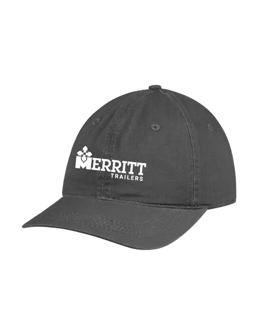 Garment Washed Unstructured Twill Charcoal Cap w/Merritt Trailers Logo