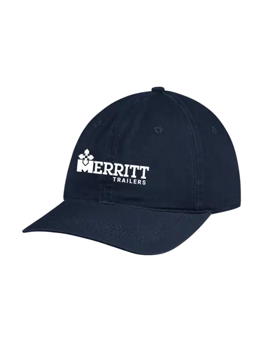 Garment Washed Unstructured Twill Navy Cap w/Merritt Trailers Logo