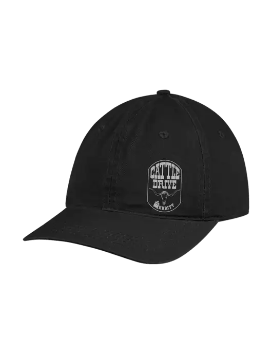 Garment Washed Unstructured Twill Black Cap w/Cattle Drive Logo
