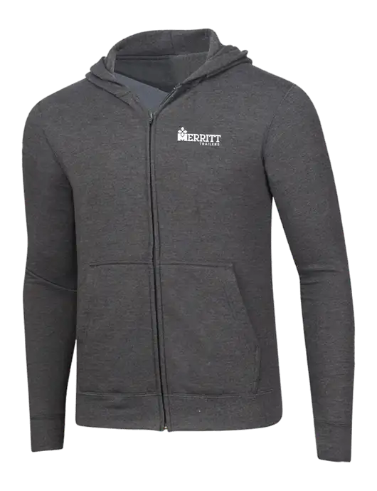 Dark Heather Grey 8.5 oz Ring Spun Zip Hooded Sweatshirt w/Merritt Trailers Logo