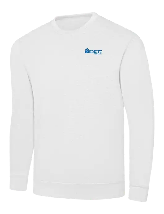 White 7.8 oz Ring Spun Crew Sweatshirt w/Merritt Trailers Logo