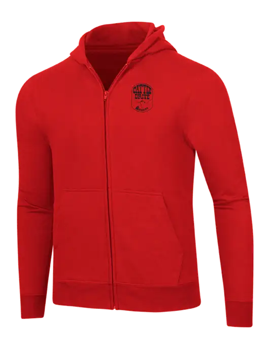 Bright Red 8.5 oz Ring Spun Zip Hooded Sweatshirt w/Cattle Drive Logo