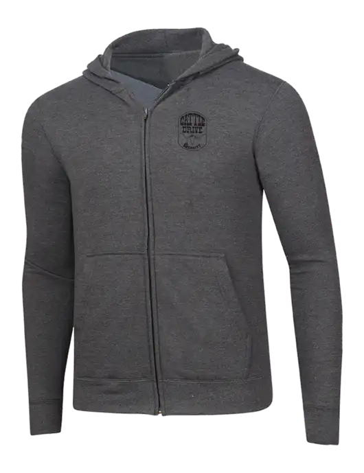 Dark Heather Grey 8.5 oz Ring Spun Zip Hooded Sweatshirt w/Cattle Drive Logo