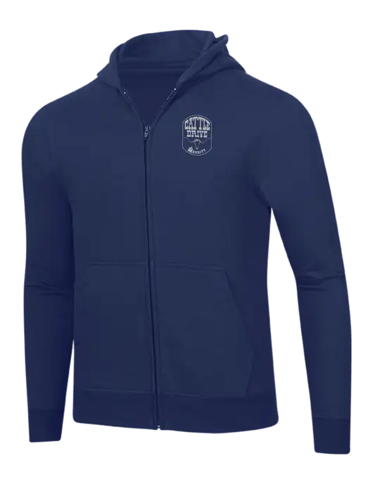 Navy 8.5 oz Ring Spun Zip Hooded Sweatshirt w/Cattle Drive Logo