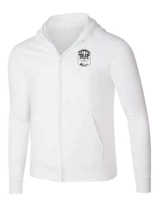 White 8.5 oz Ring Spun Zip Hooded Sweatshirt w/Cattle Drive Logo