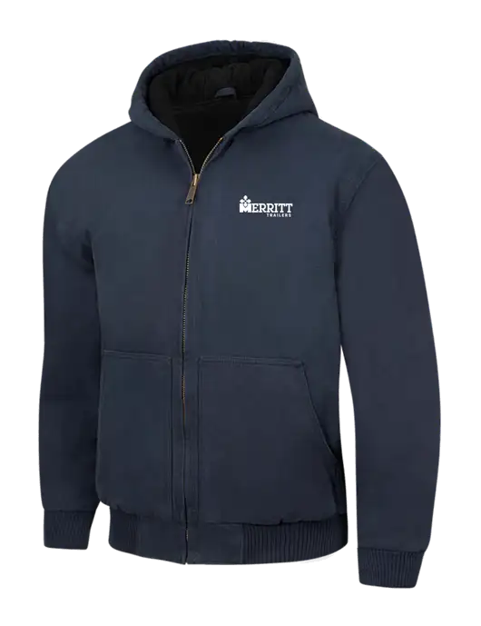 CornerStone Navy Washed Duck Cloth Insulated Hooded Work Jacket w/Merritt Trailers Logo