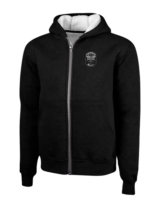 Cornerstone Black Heavyweight Sherpa Lined Hooded Fleece Jacket w/Cattle Drive Logo