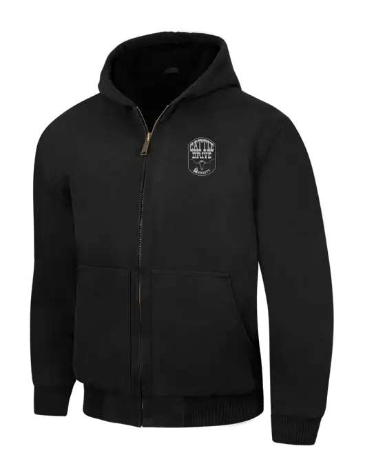 CornerStone Black Washed Duck Cloth Insulated Hooded Work Jacket w/Cattle Drive Logo