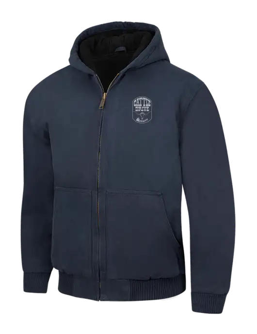 CornerStone Navy Washed Duck Cloth Insulated Hooded Work Jacket w/Cattle Drive Logo