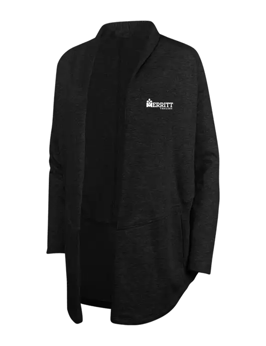 Deep Black/Charcoal Heather Womens Interlock Cardigan w/Merritt Trailers Logo