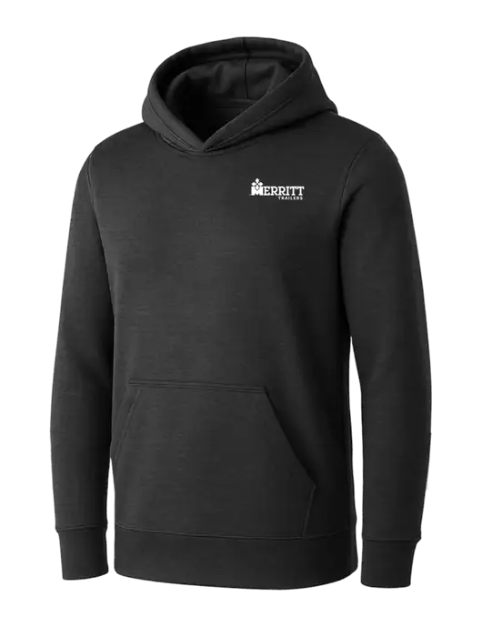 Womens Dark Grey Heather Core Fleece Pullover Hooded Sweatshirt w/Merritt Trailers Logo