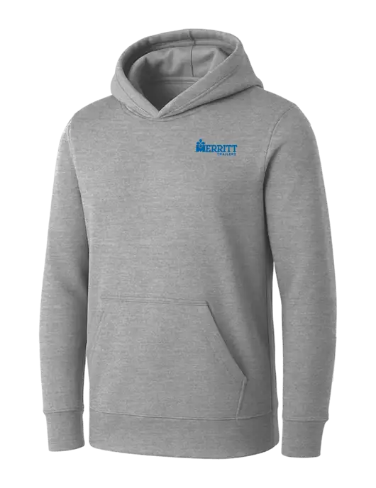 Womens Light Grey Heather Core Fleece Pullover Hooded Sweatshirt w/Merritt Trailers Logo