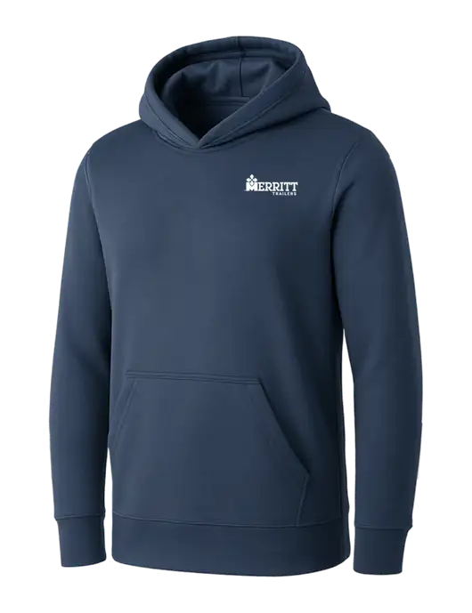 Womens Navy Core Fleece Pullover Hooded Sweatshirt w/Merritt Trailers Logo