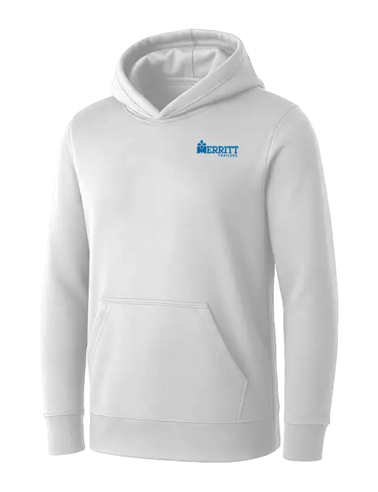 Womens White Core Fleece Pullover Hooded Sweatshirt w/Merritt Trailers Logo