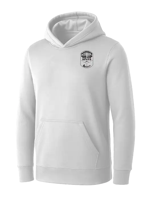Womens White Core Fleece Pullover Hooded Sweatshirt w/Cattle Drive Logo