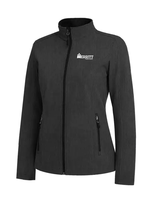 Black Charcoal Heather Womens Core Soft Shell Jacket w/Merritt Trailers Logo