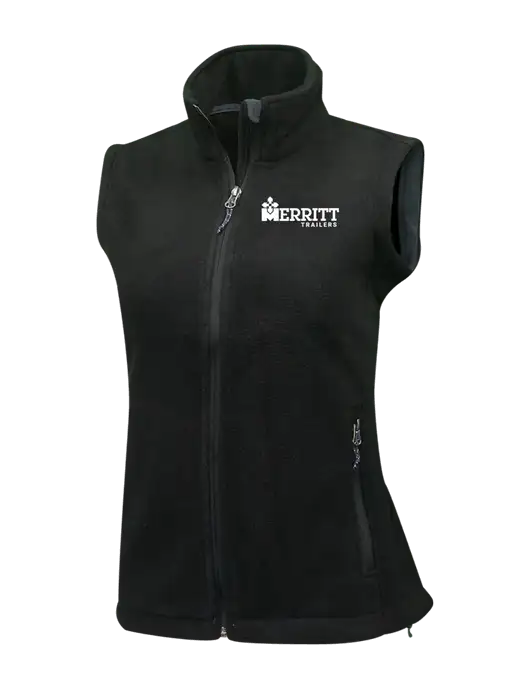 Womens Black Fleece Vest w/Merritt Trailers Logo
