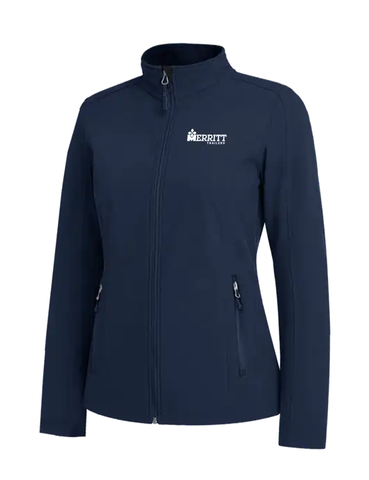 Navy Womens Core Soft Shell Jacket w/Merritt Trailers Logo