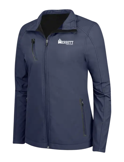 Navy Womens Welded Softshell Jacket w/Merritt Trailers Logo