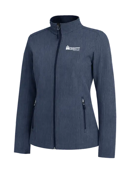 Navy Heather Womens Core Soft Shell Jacket w/Merritt Trailers Logo