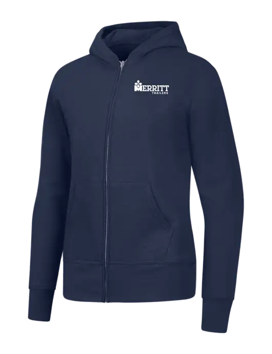 Navy Womens Core Fleece Full-Zip Hooded Sweatshirt w/Merritt Trailers Logo
