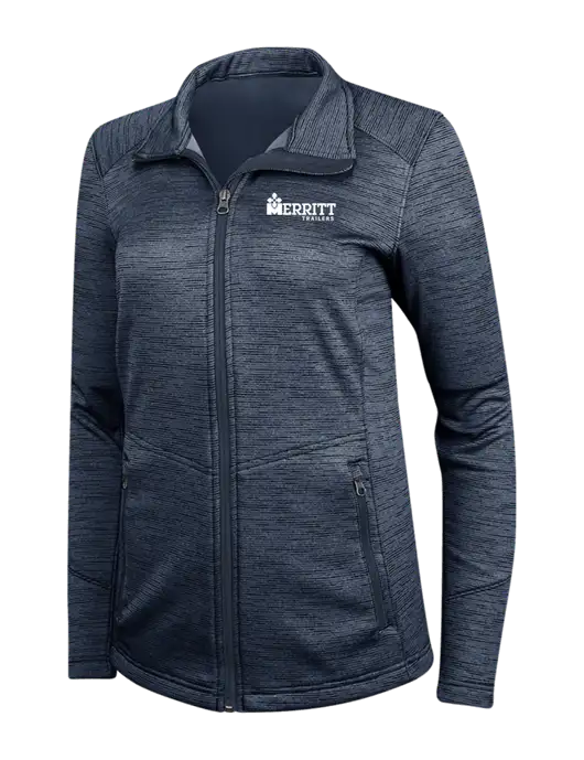 Navy Womens Digi Stripe Fleece Jacket w/Merritt Trailers Logo