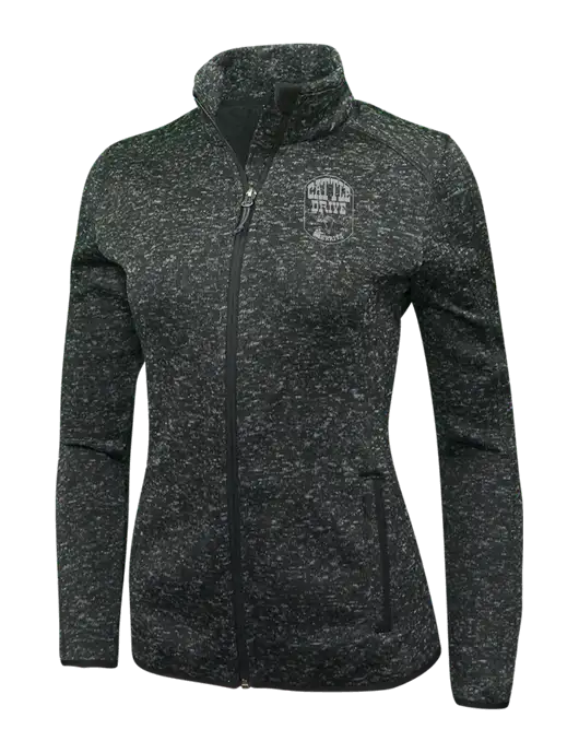 Black Heather Womens Sweater Fleece Jacket w/Cattle Drive Logo