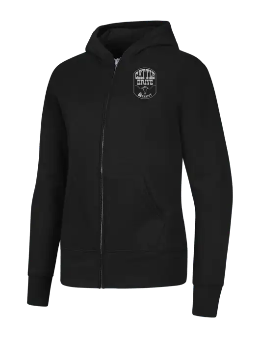 Jet Black Womens Core Fleece Full-Zip Hooded Sweatshirt w/Cattle Drive Logo