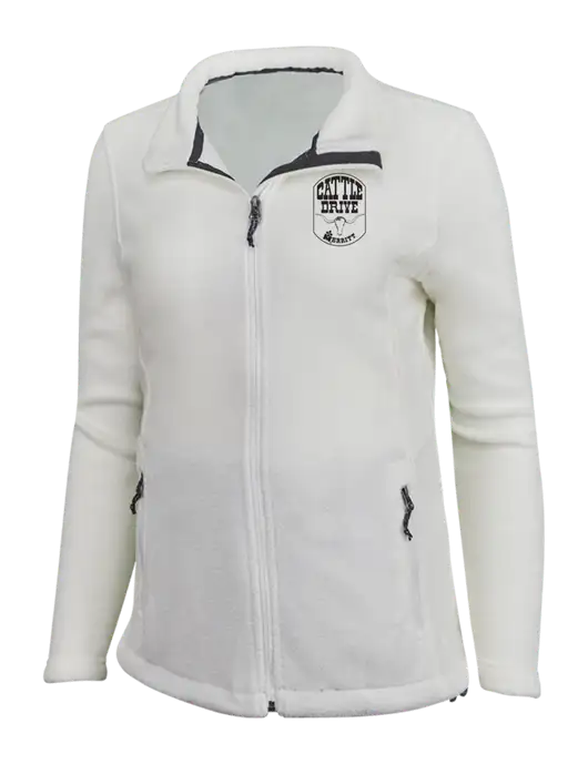 Womens White Fleece Jacket w/Cattle Drive Logo