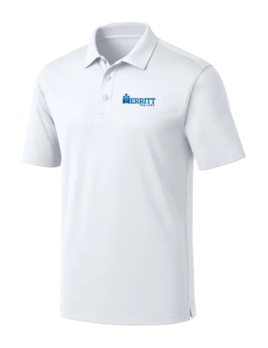 White Silk Touch Performance Polo w/Merritt Trailers Logo