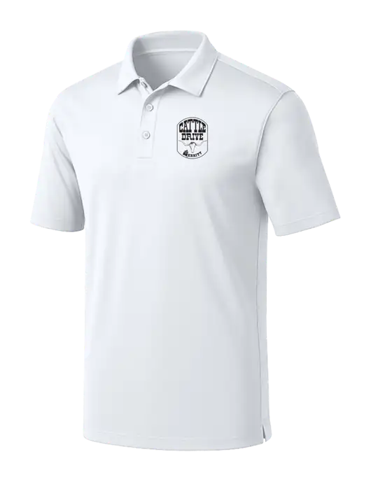 White Silk Touch Performance Polo w/Cattle Drive Logo
